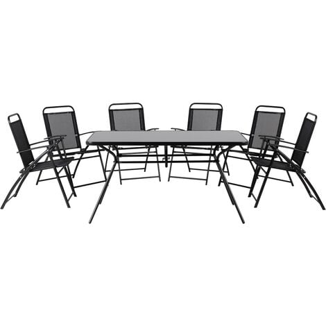 Outdoor Dining Set Black 6 Net Chairs 7 Pieces Livo