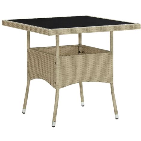 Outdoor Dining Table Beige Poly Rattan and Glass vidaXL