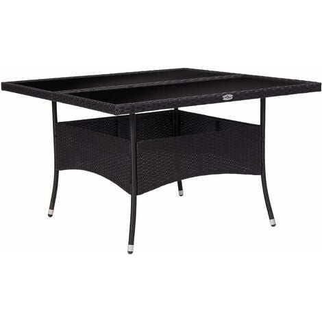 Outdoor Dining Table Black Poly Rattan and Glass vidaXL