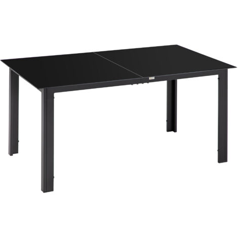 Outdoor Dining Table for 6, Aluminium Rectangular Garden Table with Tempered Glass Tabletop for Yard, Patio, Black