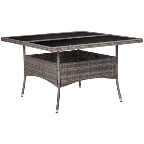 Outdoor Dining Table，Dinner table，Eating table Grey Poly Rattan and Glass VSVS215522