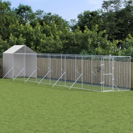 Outdoor Dog Kennel with Roof Silver 2x14x2.5 m Galvanised Steel vidaXL