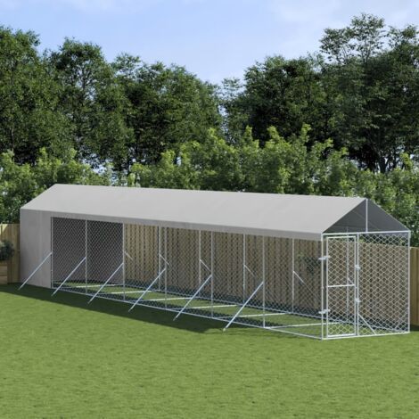 Outdoor Dog Kennel with Roof Silver 2x14x2.5 m Galvanised Steel vidaXL
