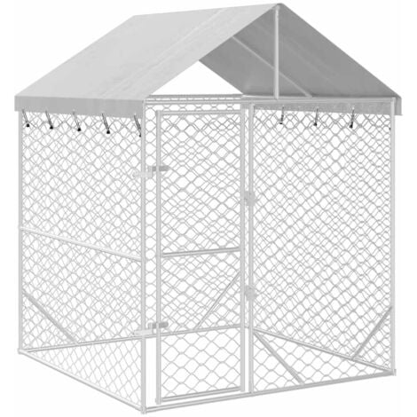 Outdoor Dog Kennel with Roof Silver 2x2x2.5 m Galvanised Steel vidaXL