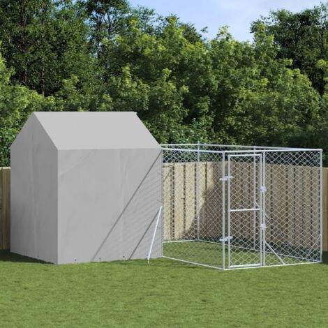 Outdoor Dog Kennel with Roof Silver 4x4x2.5 m Galvanised Steel vidaXL