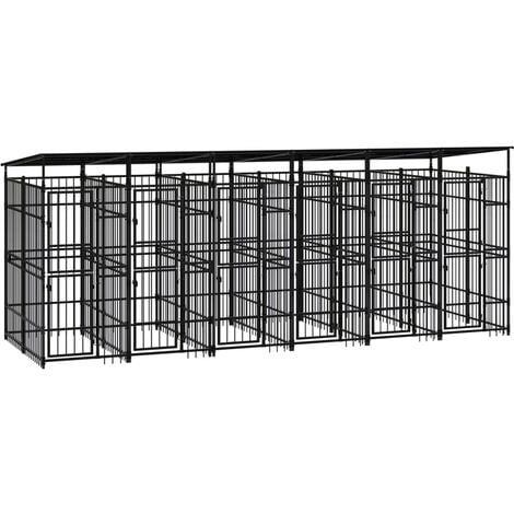 Outdoor Dog Kennel with Roof Steel 11.06 m² vidaXL