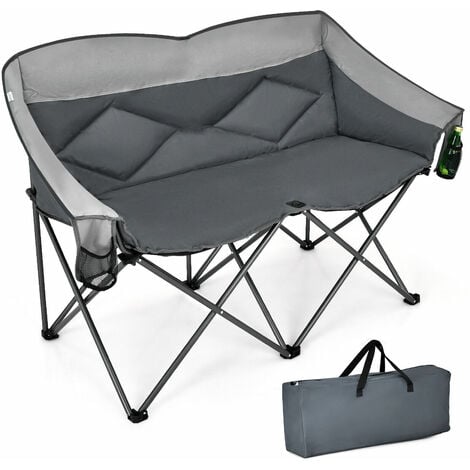 Outdoor Double Camping Chair Folding Loveseat Lawn Chair 2-Person Fishing Seat