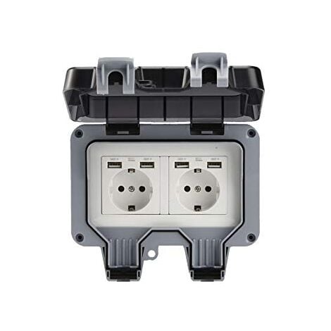 Outdoor Dual Wall Socket with USB, Waterproof, Heavy Duty, Electrical Outlet with Wall Box (Double) - RWAther Home Automation Accessories
