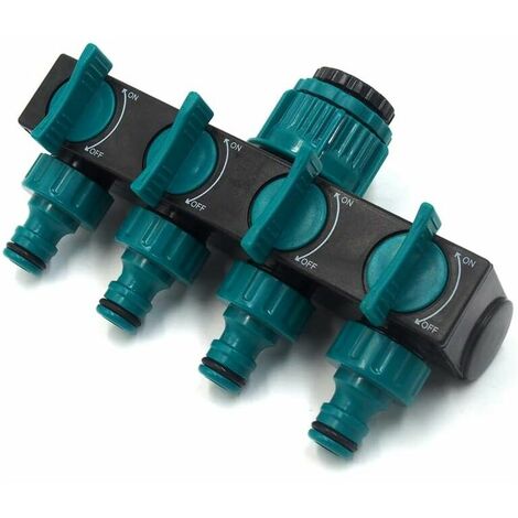 Outdoor Faucet 4-Way Garden Hose Tap Adapter, 4-Way Hose Splitter, 4-Way Hose Connector for Gardening Irrigation Watering (Blue)