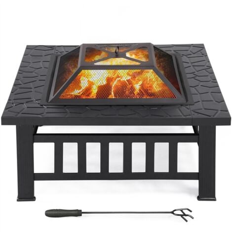 main image of "Outdoor Fire Pit BBQ Firepit Brazier Garden Square Table Stove Patio Heater 81cm"