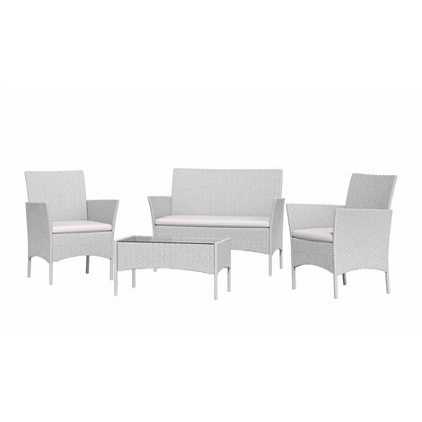 Outdoor Furniture 4 Piece PE Rattan Patio Set with Armchairs Double Sofa Table Cushion Grey