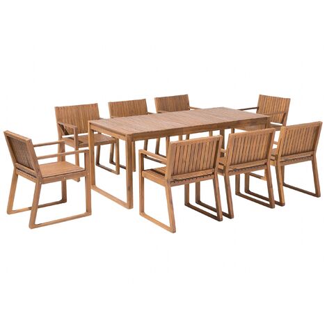 Outdoor Garden Acacia Wood Dining Set Table 8 Chairs Sassari - Light Wood
