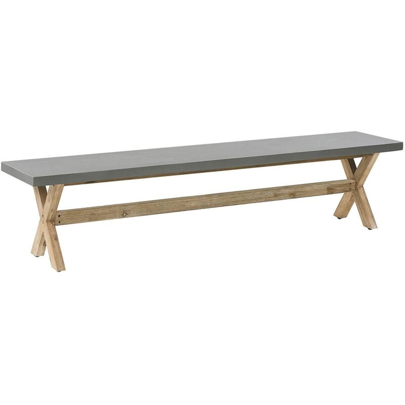 Beliani - Outdoor Garden Bench Fibre Concrete Top Wooden Legs 3 People Capacity Grey Olbia