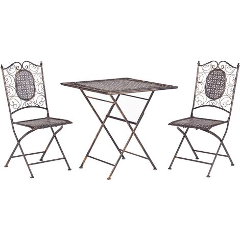Outdoor Garden Bistro Set Metal Table 2 Chairs Foldable Distressed Black Bormio