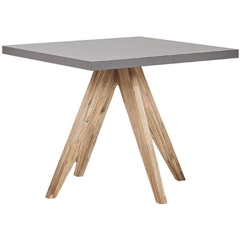 Outdoor Garden Dining Table Grey Concrete Tabletop Acacia Wood Legs 90 x 90 cm Olbia