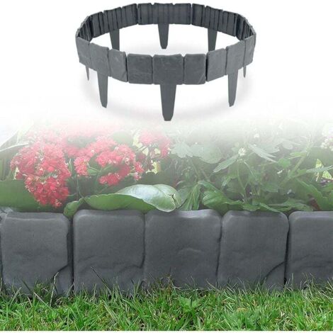 Outdoor Garden Edging Stone, Plastic Garden Edging, Grey Garden Edging, 10 Pcs Lawn Edging 2.5m