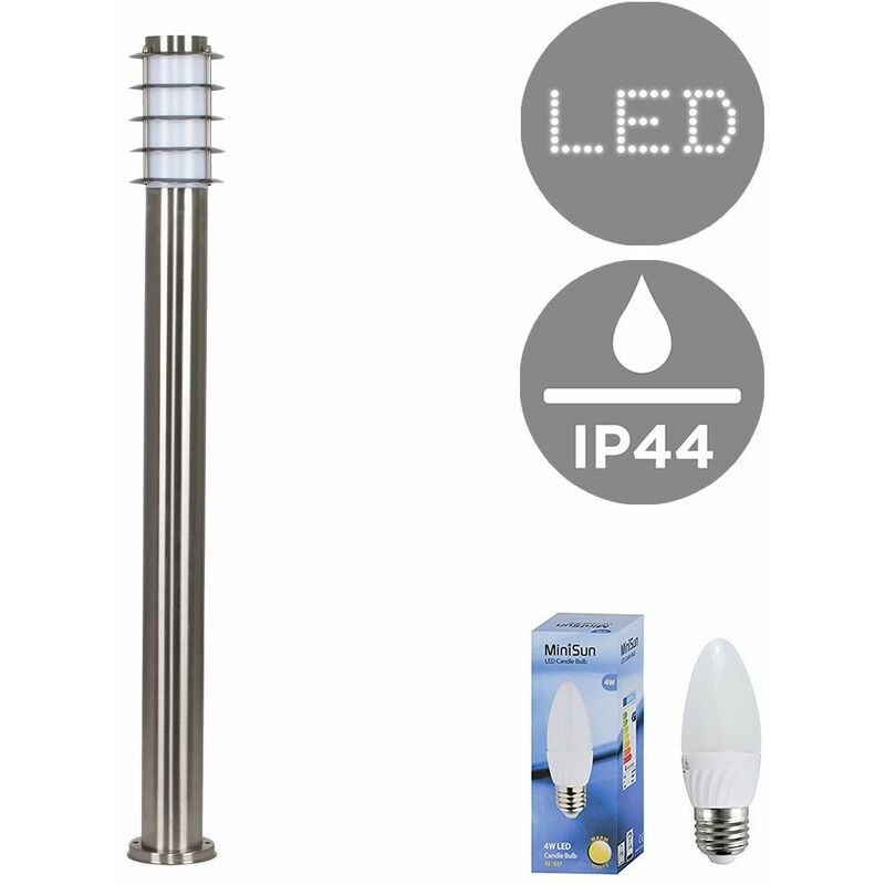 Outdoor Garden Lighting IP44 Stainless Steel Bollard 1000mm - Add LED Bulb