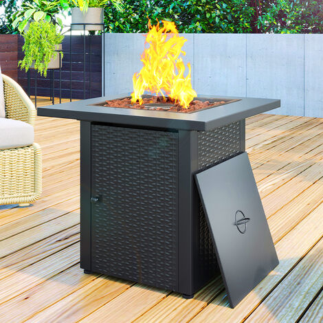 Outdoor Gas Fire Pit Patio Heater Firepit Table with Lava Rock Stone, steel panel for wicker look