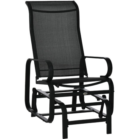 Outdoor Gliding Rocking Chair with Sturdy Metal Frame Garden Comfortable Swing Chair for Patio, Backyard and Poolside, Black