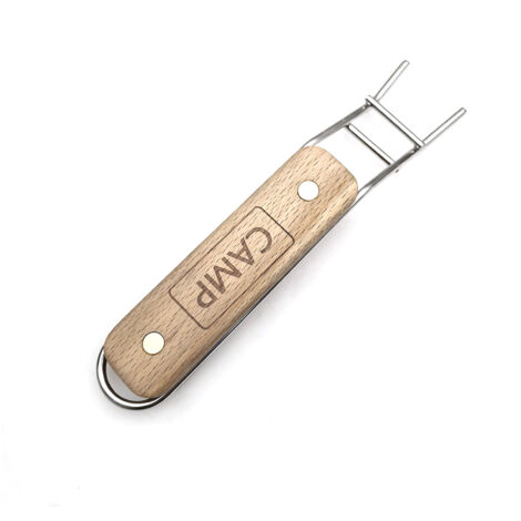 Outdoor Grill Grate Lifter Stainless Steel Cooking Grid Lifter Grill Grate Gripper with Wooden Handle