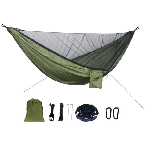 Outdoor-Hängematte mit Moskitonetz, Tragfähigkeit 300 kg, einfacher Aufbau, tragbare Hängematte für Camping und Picknicks im Freien.