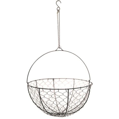 Outdoor Hanging Wired Netted Basket - Mild Steel - L30 x W30 x H40 cm - Zinc
