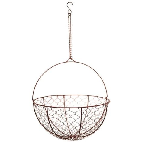 Outdoor Hanging Wired Netted Basket - Mild Steel - L40 x W40 x H40 cm - Bronze