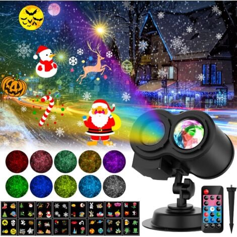 BEIJIYI Outdoor-Indoor-Weihnachtsprojektor, Outdoor-Halloween-Projektor mit Fernbedienung, 16 Muster und 10 Farben, Wasserwellen-Effekt, Schneeflocken-Projektor, Lampendekoration für Party, Weihnachten