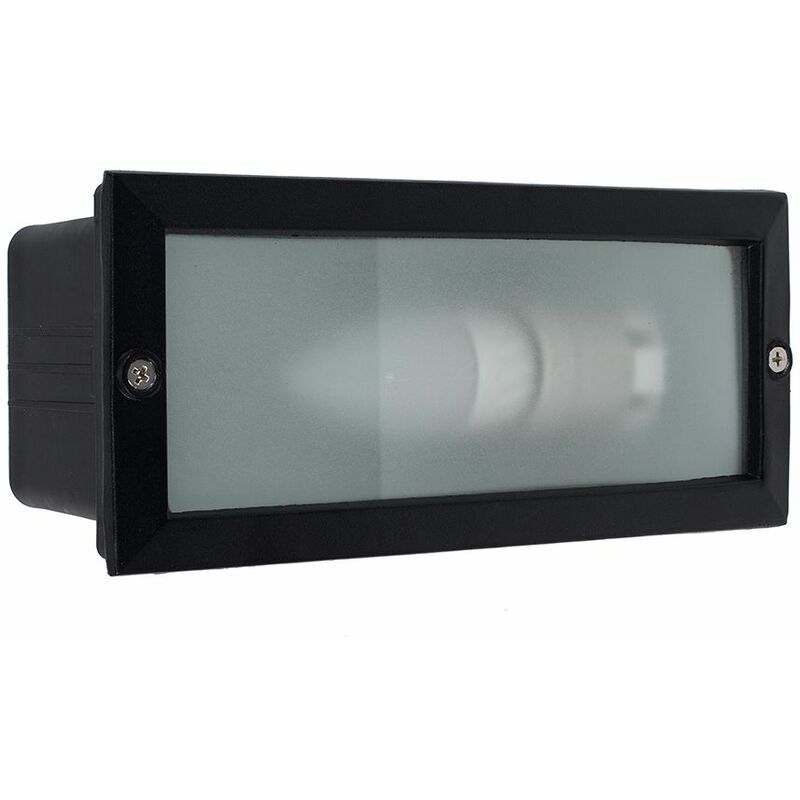 Outdoor Ip54 Black & Frosted Glass Brick Light + 4W LED ES E27 Candle Bulb - Cool White
