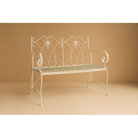 Outdoor iron bench 113x58x94 cm Garden and entrance sofa White metal bench 2-seater indoor chair Iron Bench Sofa park cast iron