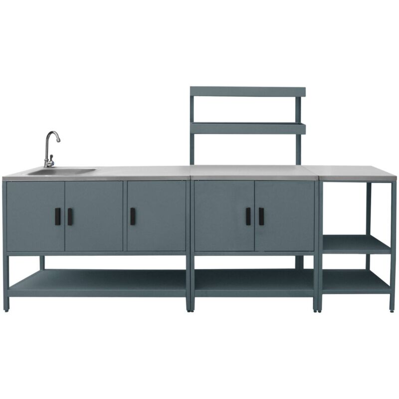 Outdoor Kitchen 3 Modules In Stainless Steel Grey Blue - Naxos