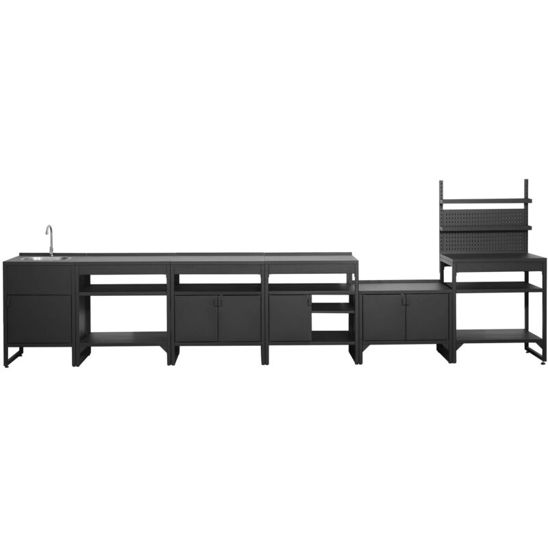 Outdoor Kitchen 6 Stainless Steel Modules Black 80x60x92.5 Cm - Kea