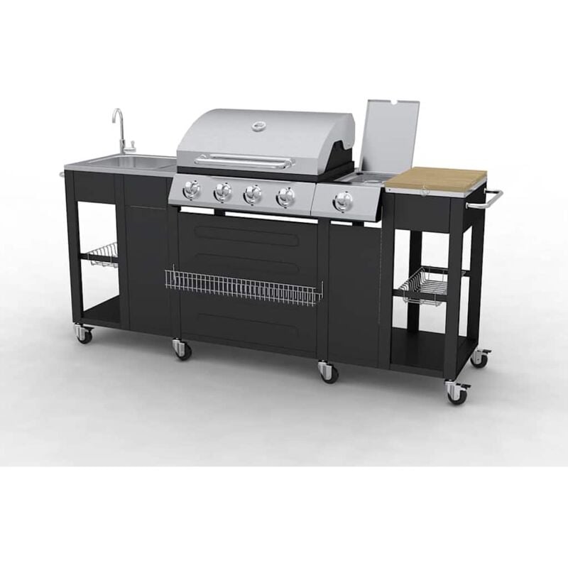 Vidaxl Outdoor Kitchen Barbecue Missouri 4 Burners Black VIDAXL US