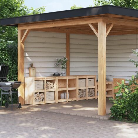Outdoor Kitchen Cabinets 3 pcs Solid Wood Pine vidaXL