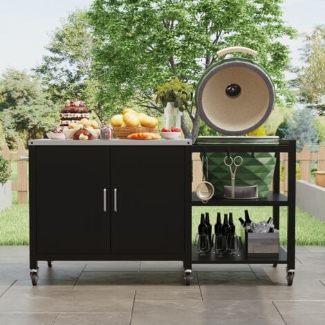 FUFU&GAGA Outdoor-Küchenmodul Outdoor- und Indoor-Grillwagen, Schwarz, Eisen, 154×60×85,5 cm