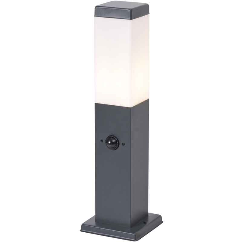 Qazqa Outdoor Lamp Dark Grey With Opal Glass 45cm Ip44 With Socket And Motion Sensor - Malios