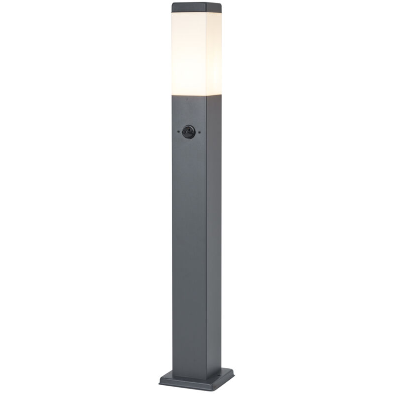 Qazqa - Outdoor Lamp Dark Grey With Opal Glass 80cm Ip44 With Socket And Motion Sensor - Malios