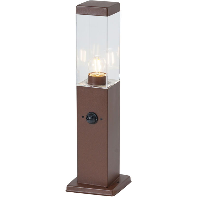 Qazqa - Outdoor Lamp Rust Brown With Clear Glass 45cm Ip44 With Socket And Motion Sensor - Malios
