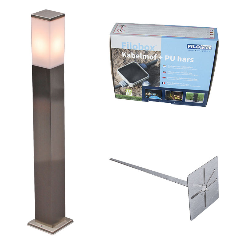 Outdoor lamp steel 80cm IP44 - Malios with ground pin and cable sleeve