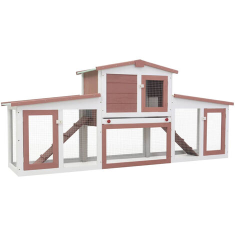 Outdoor Large Rabbit Hutch Brown and White 204x45x85 cm Wood