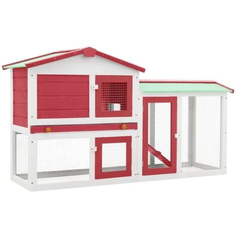 Outdoor Large Rabbit Hutch Red and White 145x45x85 cm Wood