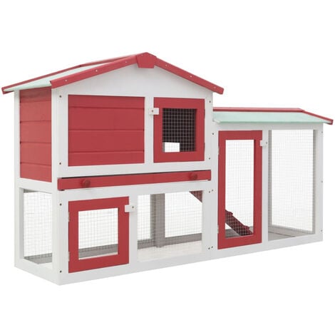 Outdoor Large Rabbit Hutch Red and White 145x45x85 cm Wood