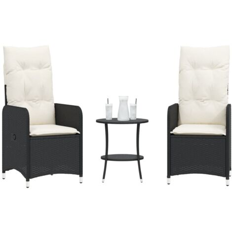 Outdoor-Lehnstühle 2 Stk. mit Tisch Schwarz Poly-Rattan vidaXL