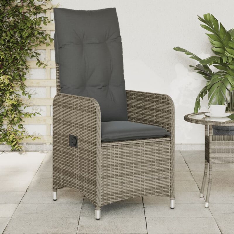 Gartensessel Verstellbar Mit Kissen Grau Poly Rattan - Vidaxl