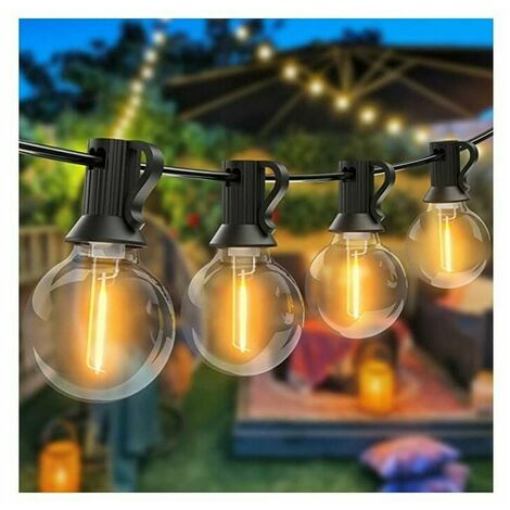 Outdoor Light, 15M G40 LED Guinguette Garland 25+1 Spare Bulbs, Waterproof Outdoor Garland, Connectable Decorative Garland for Garden, Party, Evening, Terrace, Christmas, Warm White