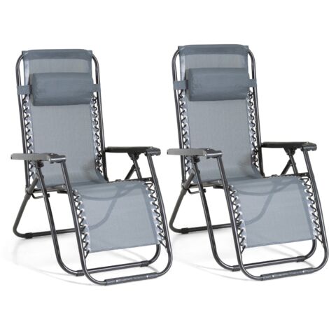 Outdoor Living Sun Loungers set of 2, Zero Gravity Chair, Garden recliner chairs, Garden Patio Folding Outdoor Chair - Grey
