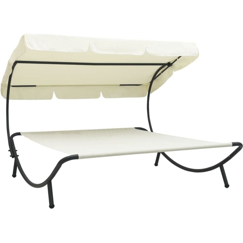 Outdoor Lounge Bed with Canopy Cream White Vidaxl