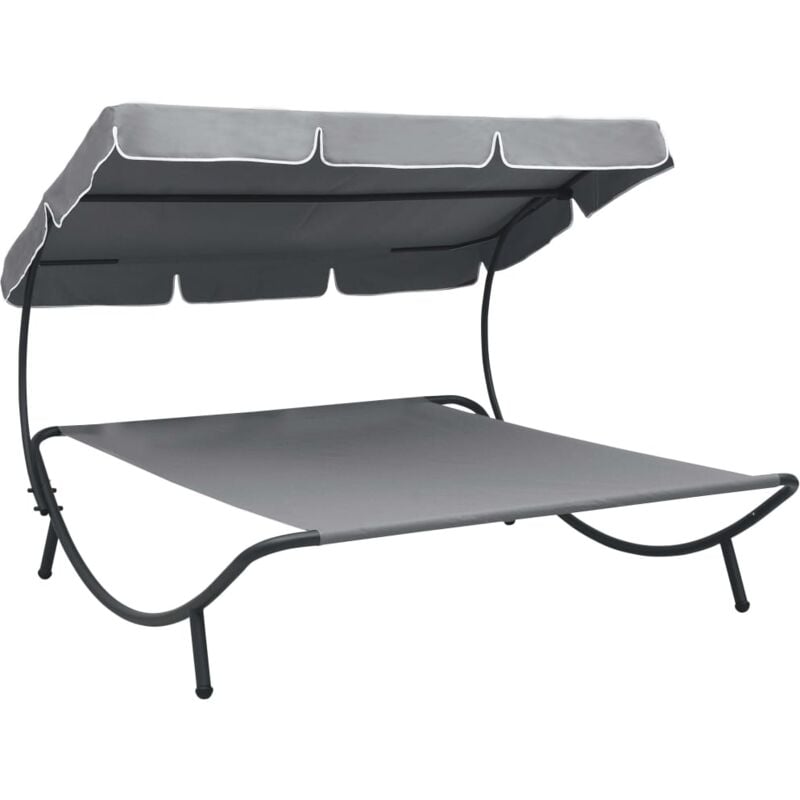 Outdoor Lounge Bed with Canopy Grey Vidaxl