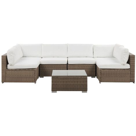 Outdoor Lounge Set Modular Sofa Cushions Coffee Table Faux Rattan White Belvedere - Brown