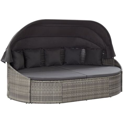 Outdoor-Loungebett mit Dach Grau vidaXL